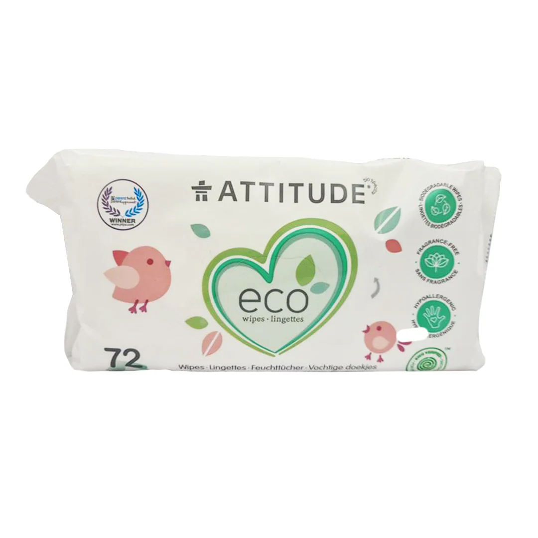 Attitude 100% Biodegradable Baby Wipes Fragrance-free 72 wipes