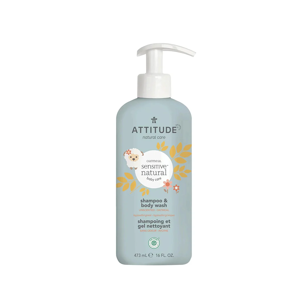 Attitude Sensitive Natural Baby Care Shampoo and Body Wash Unscented 473ml - Image 2