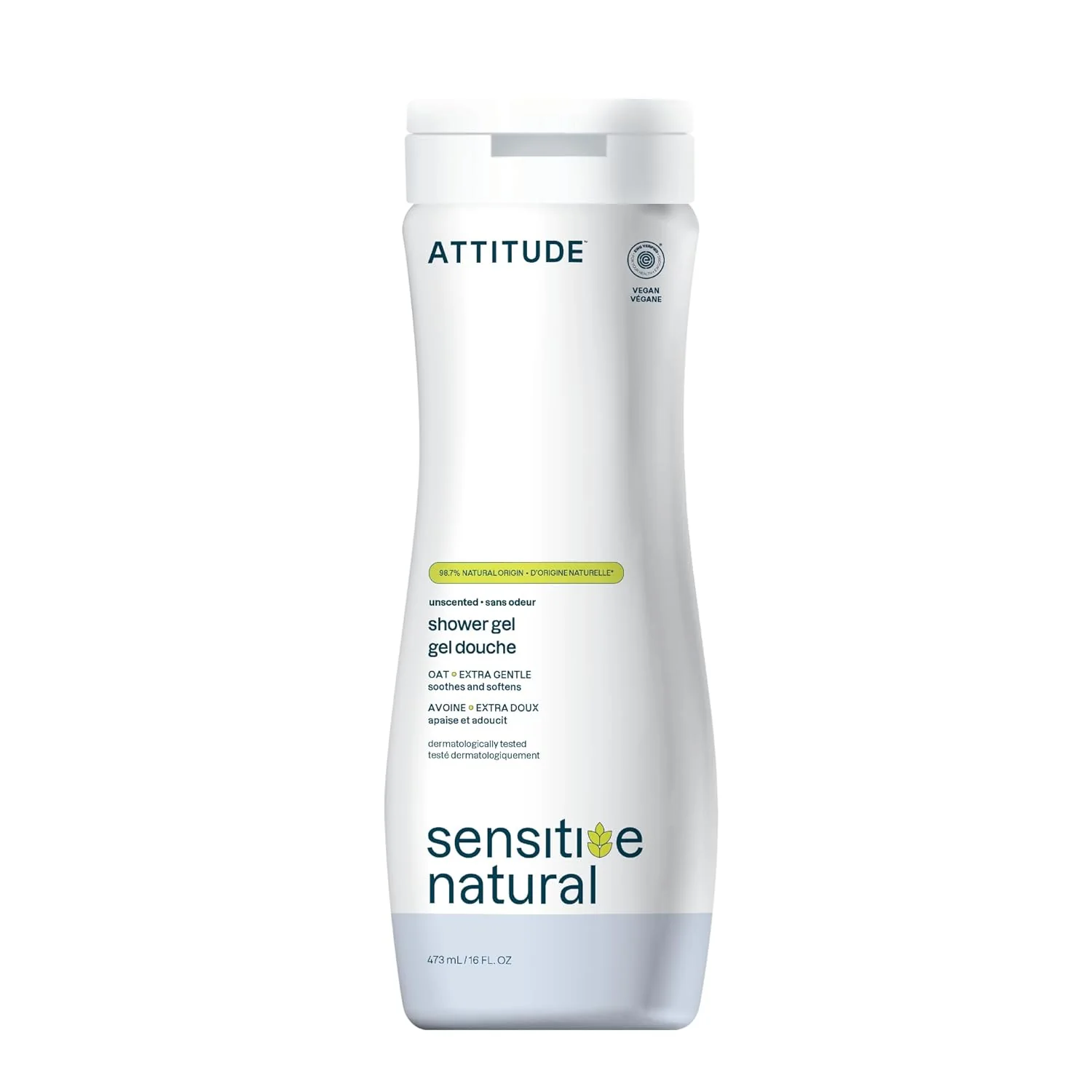 Attitude Sensitive Skin Care Natural Shower Gel Extra Gentle Unscented 473ml
