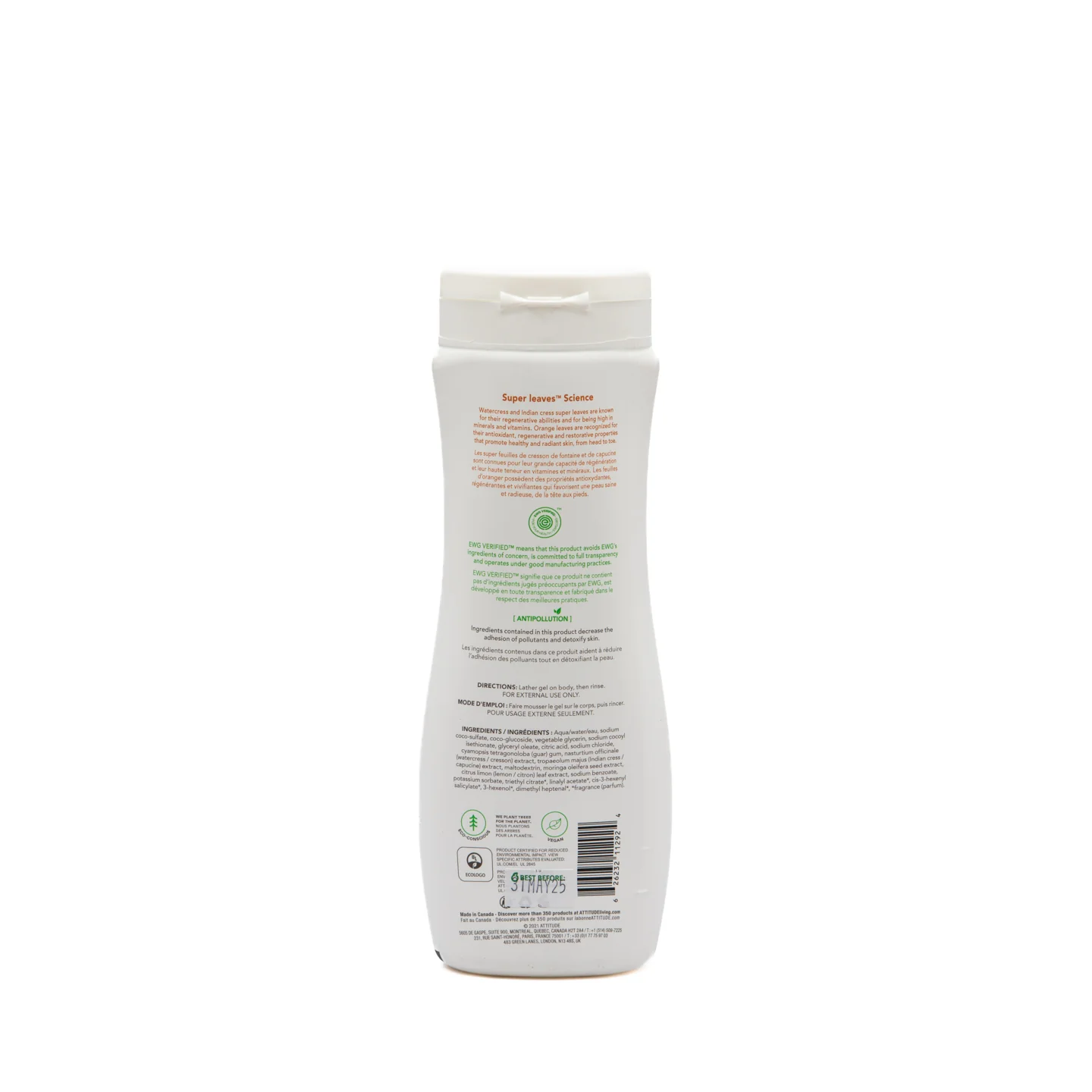 Attitude Super Leaves Regenerating Lemon Leaves Shower Gel 473ml - Image 2