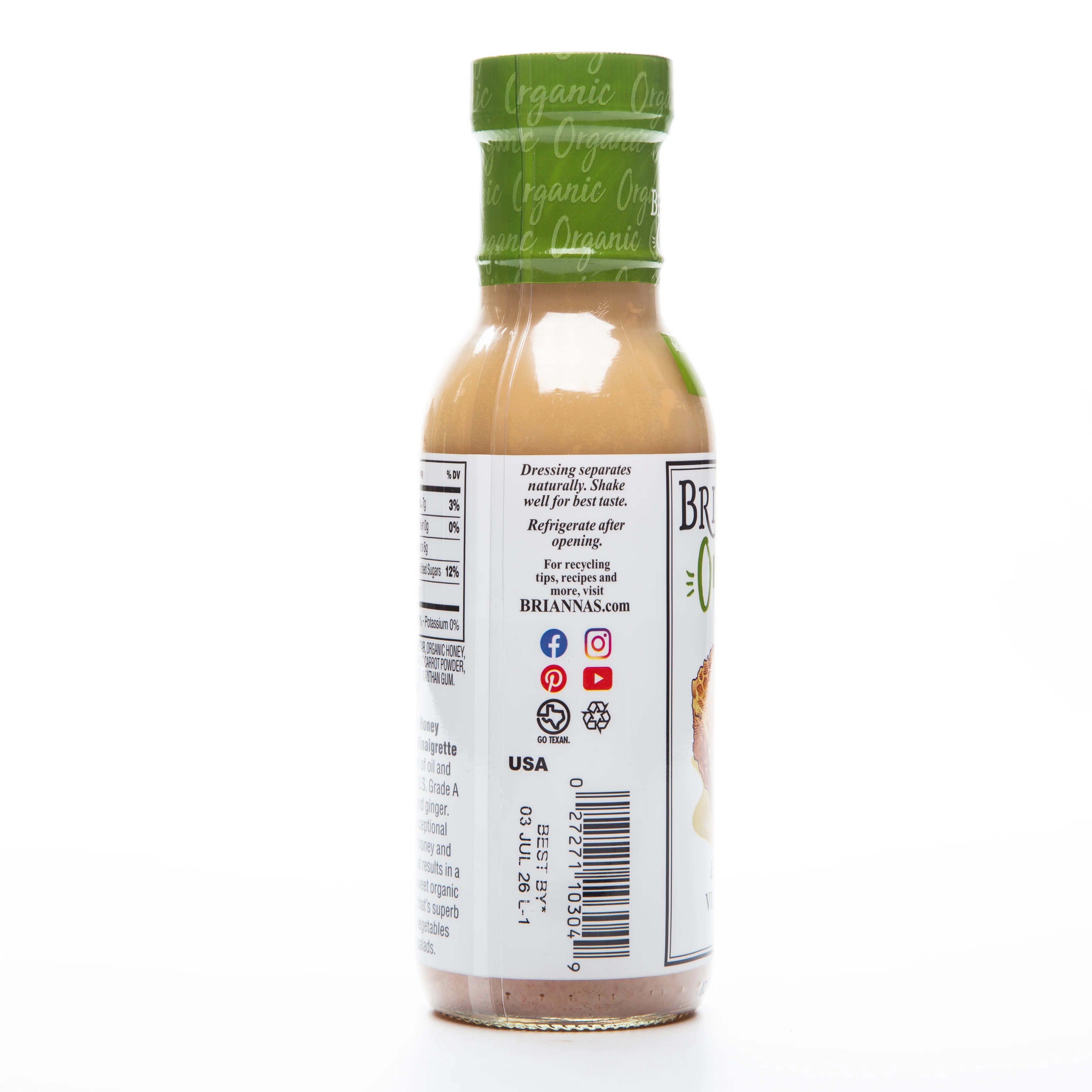 Brianna's Organic Honey Ginger Vinaigrette Dressing 296ml - Image 2