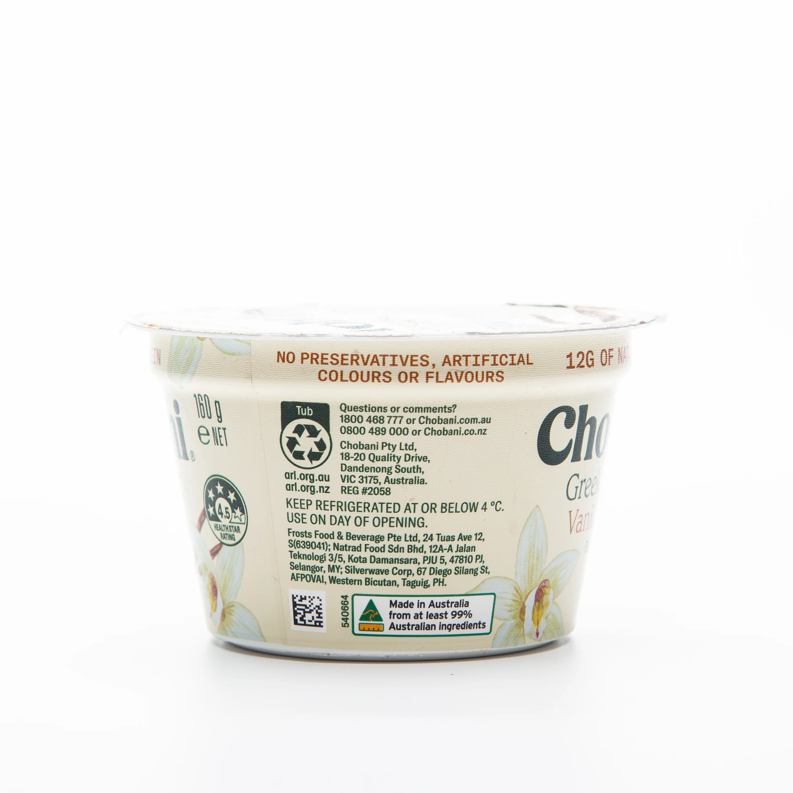 Chobani Vanilla Bean Blended Greek Yogurt 160g - Image 5