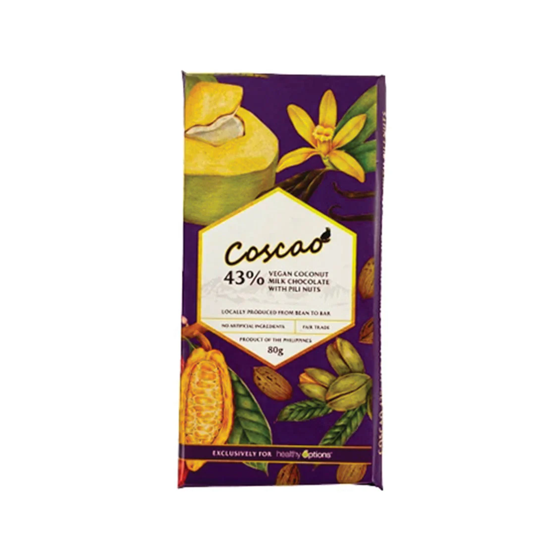 Coscao Vegan Coconut Milk Chocolate with Pili Nuts 43% Cocoa 80grams