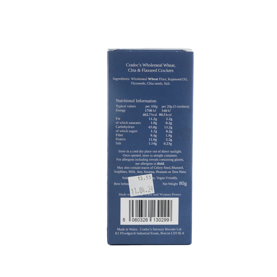 Cradoc's Wholemeal Wheat, Chia & Flax Seed Crackers 80g - Image 3
