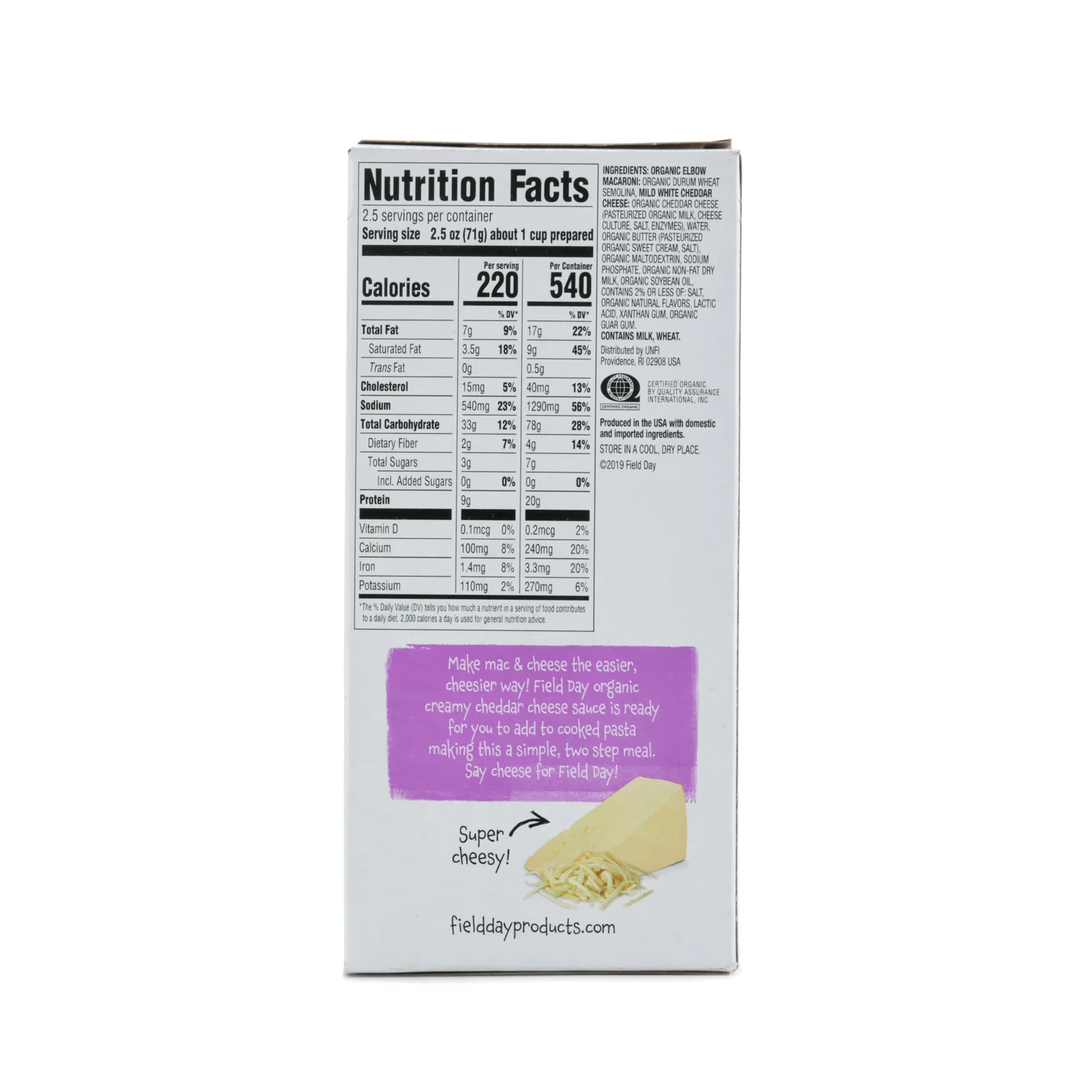Field Day Organic Deluxe White Cheddar Macaroni & Cheese 170g - Image 2