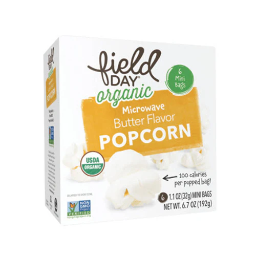 Field Day Organic Microwavable Butter Popcorn 192g (6 x 32g mini bags)