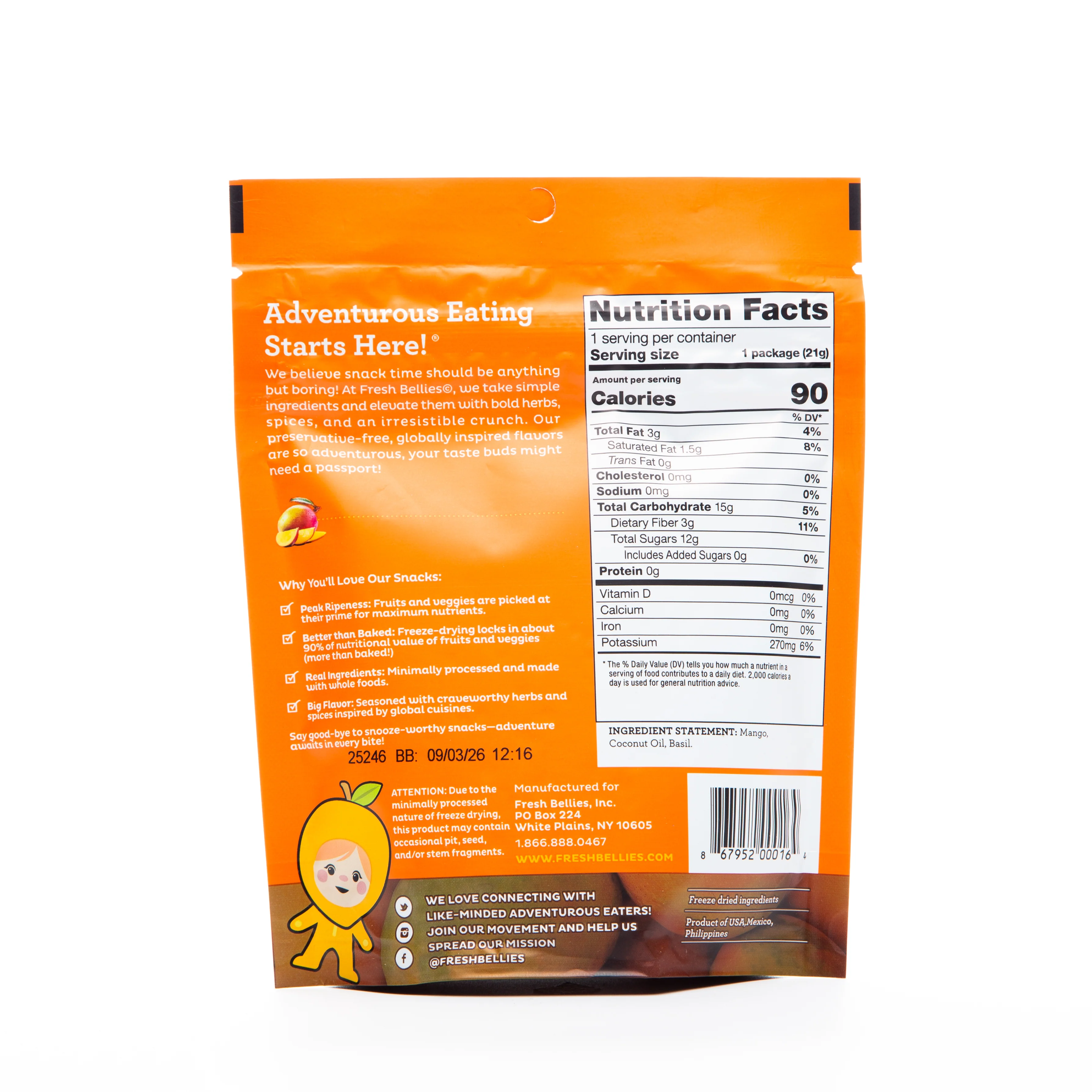 Fresh Bellies Two to Mango and Basil Freeze-Dried Snack 21g - Image 2