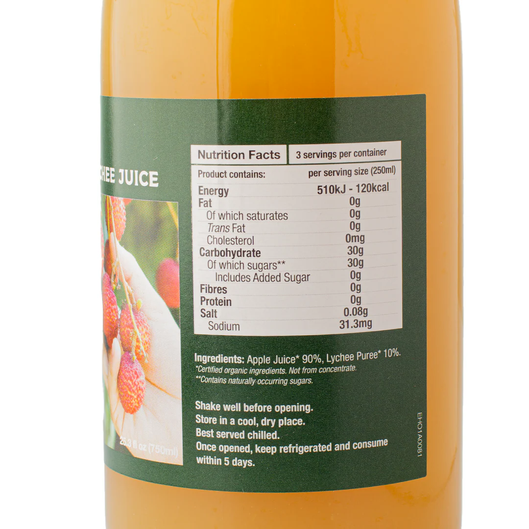Healthy Options Organic Apple Lychee Juice 750ml - Image 2