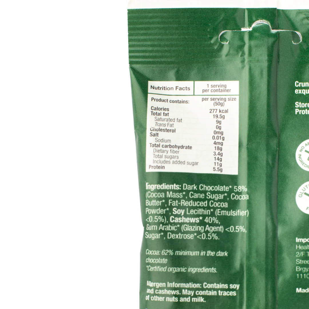 Healthy Options Organic Cashews in Dark Chocolate 50g - Image 2