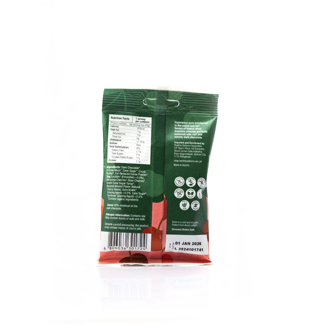 Healthy Options Organic Cherries in Dark Chocolate 50g - Image 2