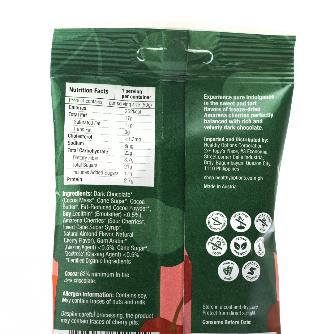 Healthy Options Organic Cherries in Dark Chocolate 50g - Image 3
