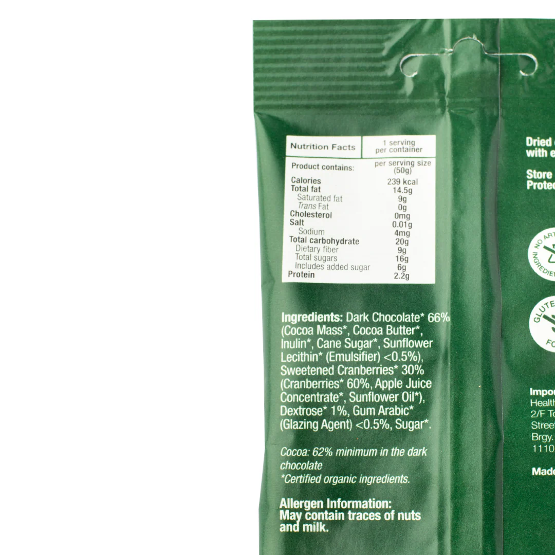 Healthy Options Organic Cranberries in Dark Chocolate 50g - Image 2