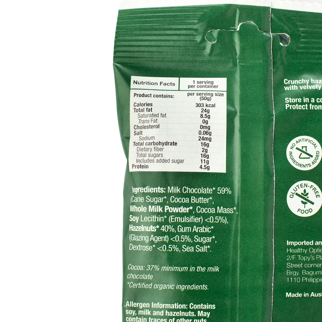 Healthy Options Organic Hazelnuts in Milk Chocolate 50g - Image 2