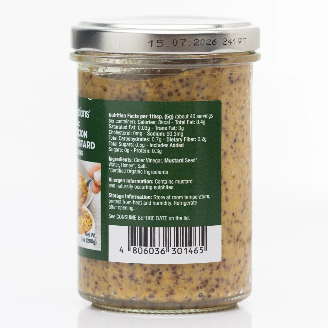 Healthy Options Organic Honey Dijon Strong Mustard with Grains 200g - Image 3