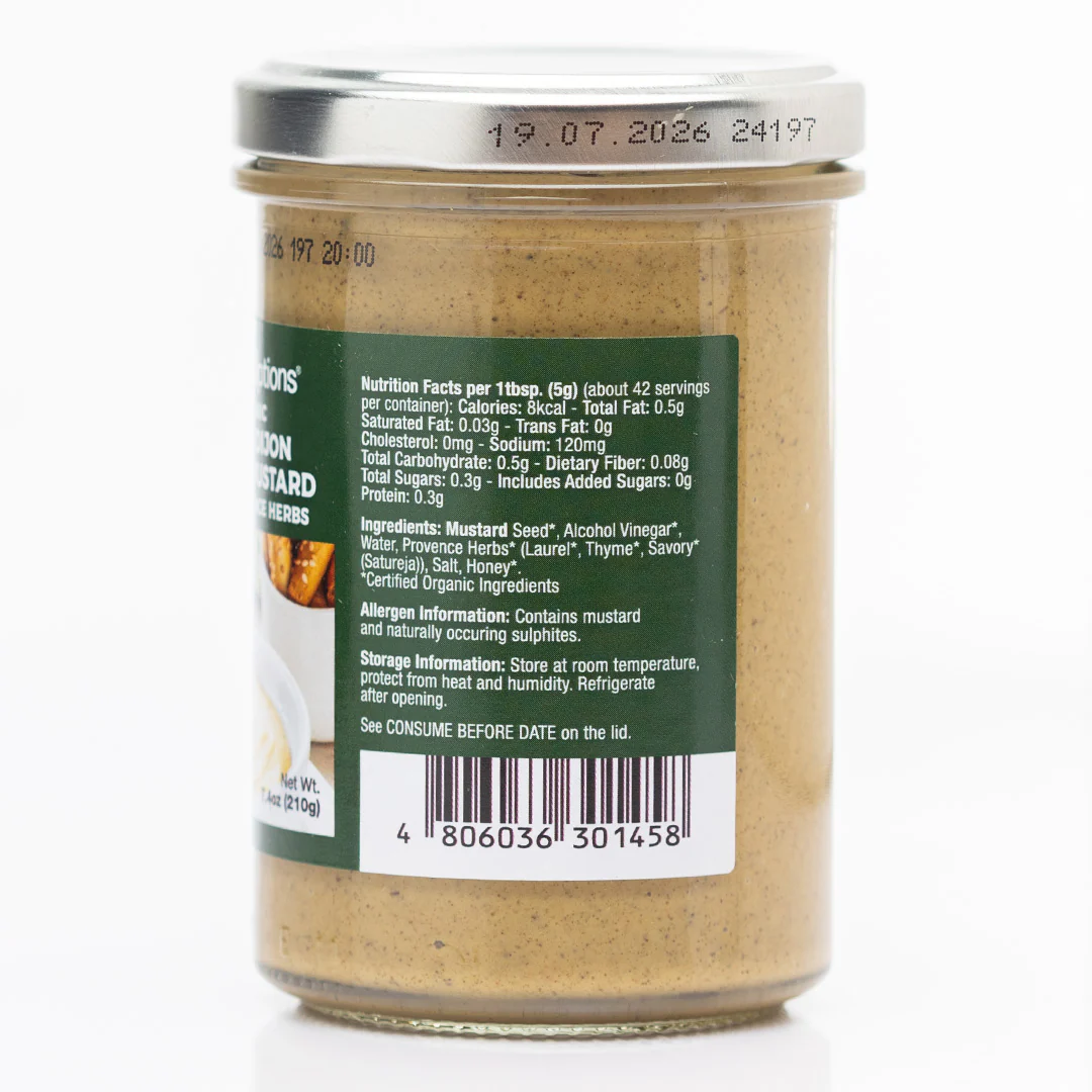 Healthy Options Organic Honey Dijon Strong Mustard with Provence Herbs 210g - Image 3