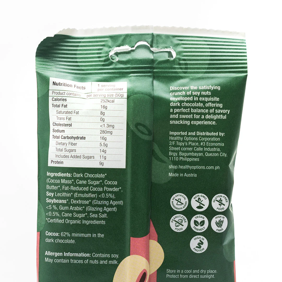 Healthy Options Organic Soybeans in Dark Chocolate 50g - Image 3