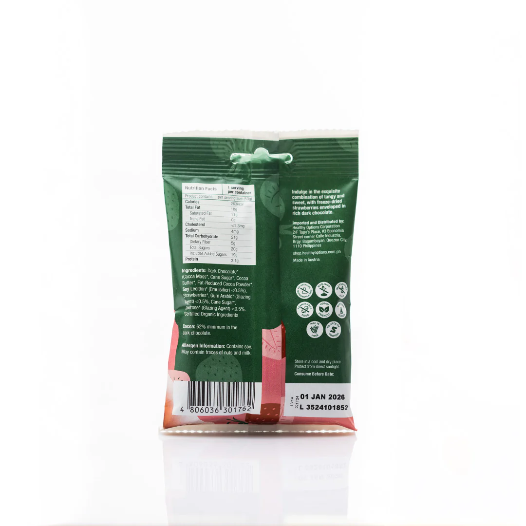 Healthy Options Organic Strawberries in Dark Chocolate 50g - Image 2