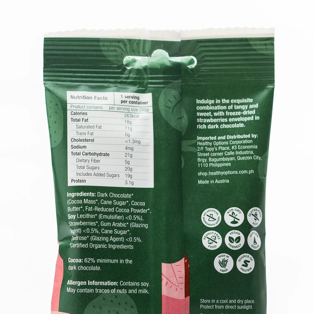 Healthy Options Organic Strawberries in Dark Chocolate 50g - Image 3
