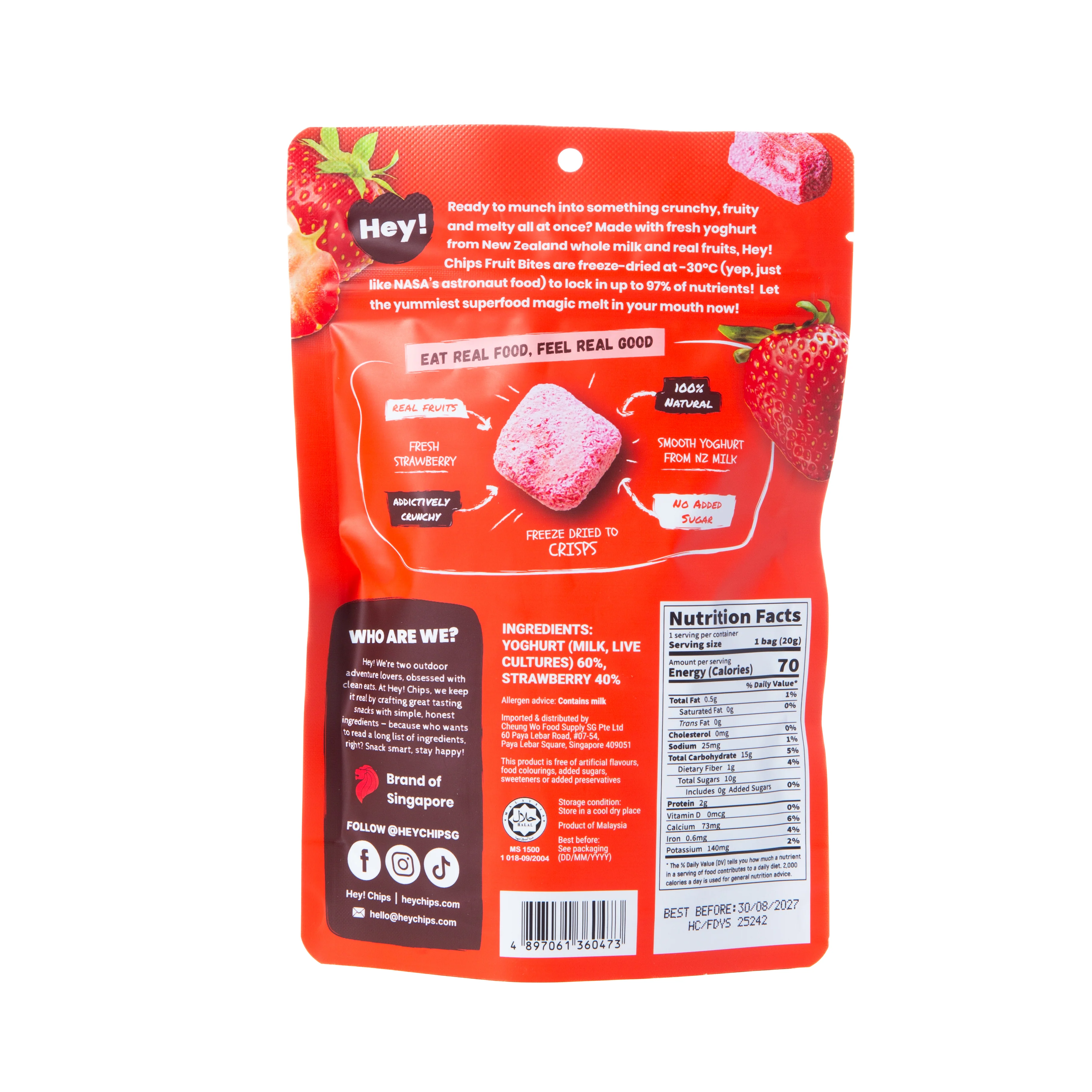 Hey! Chips Freeze-Dried Strawberry Fruit Bites 20g - Image 3