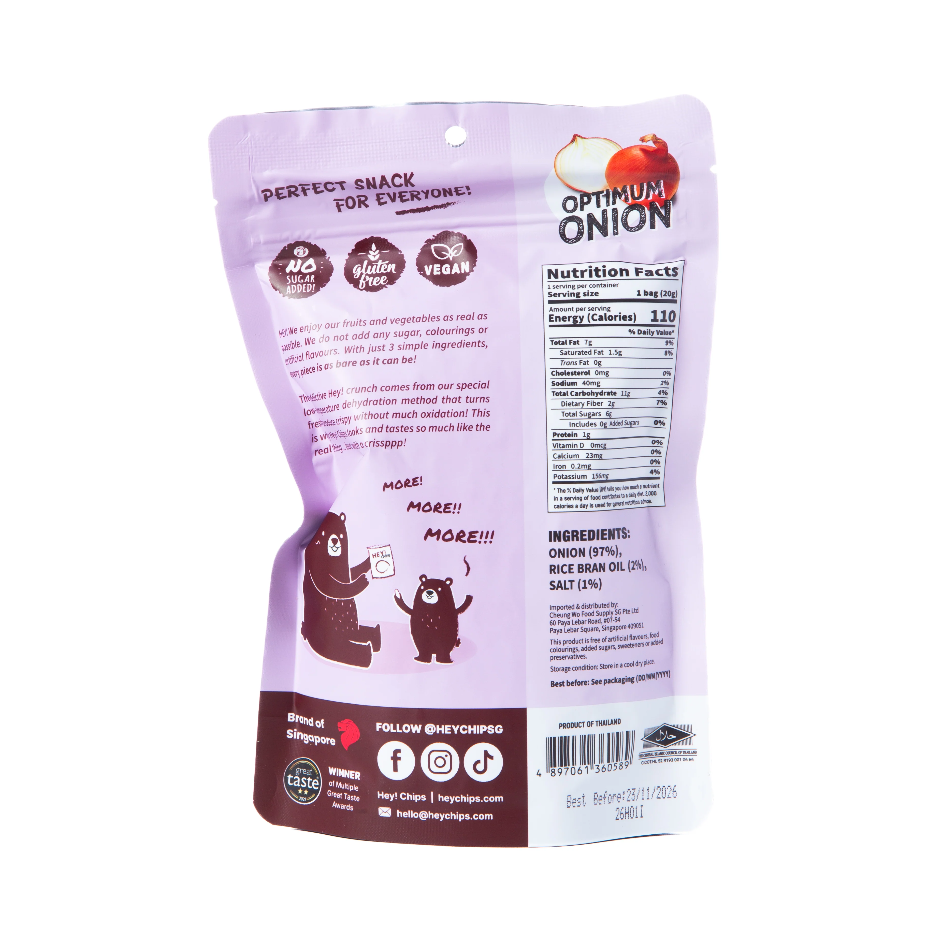 Hey! Chips Onion Crisps 20g - Image 3