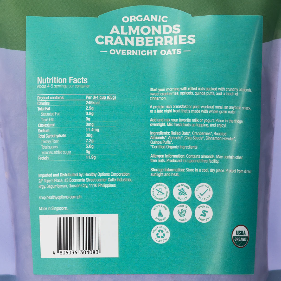 Healthy Options Organic Almonds Cranberries Overnight Oats 300g - Image 2