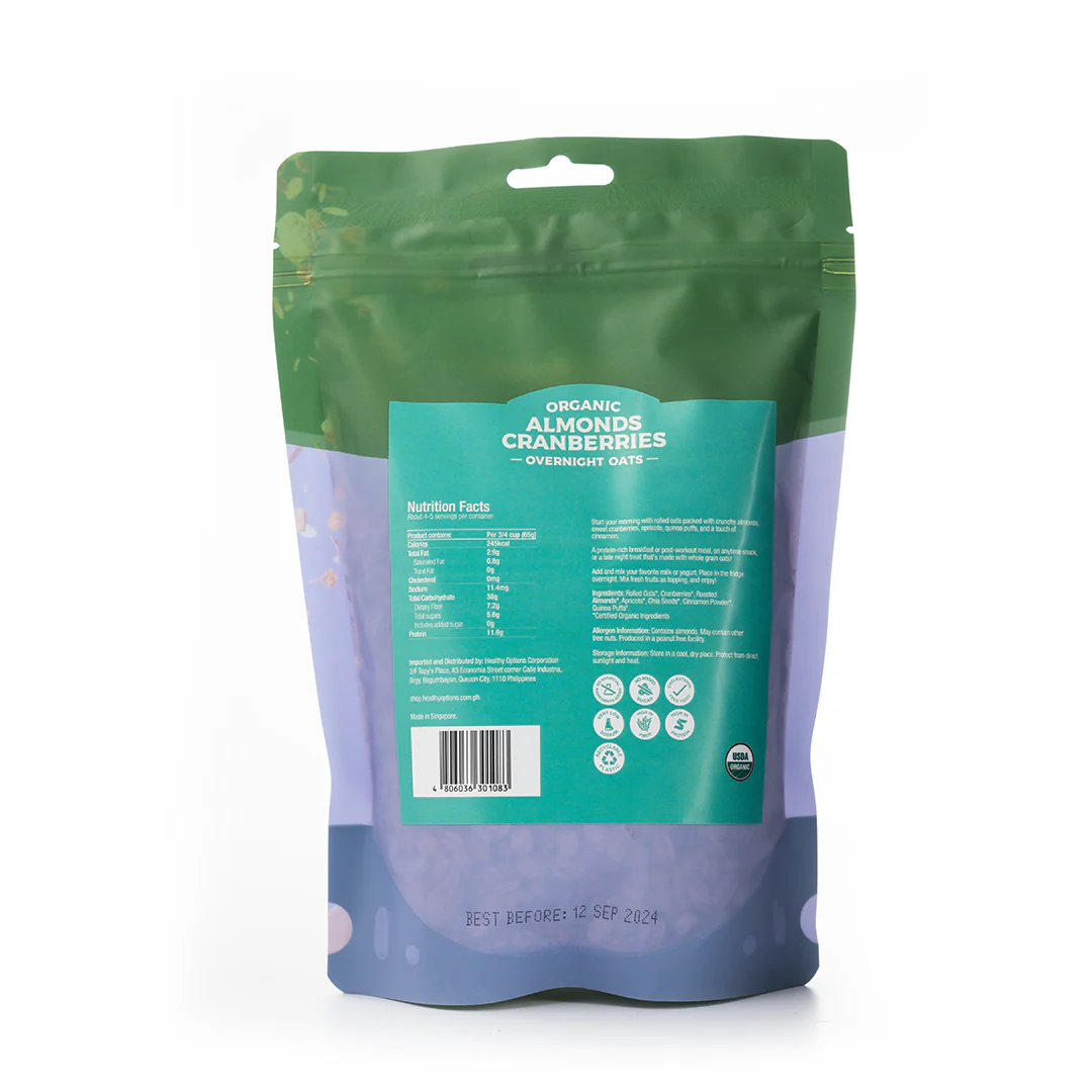 Healthy Options Organic Almonds Cranberries Overnight Oats 300g - Image 3