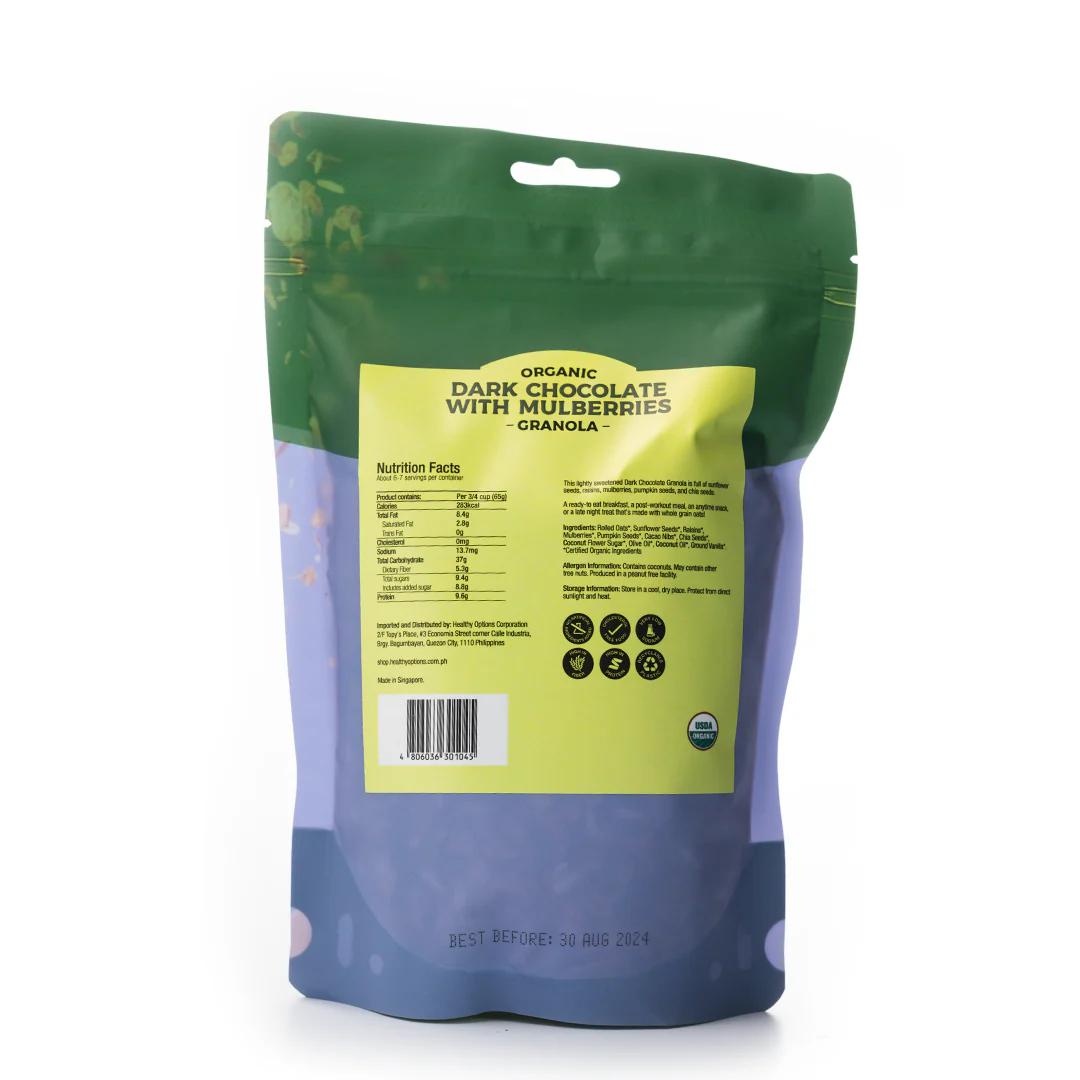Healthy Options Organic Dark Chocolate with Mulberries Granola 397g - Image 3