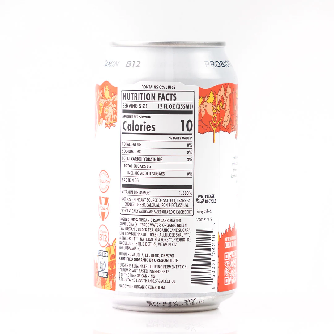 Humm Probiotic Kombucha Zero Sugar Blood Orange 355ml - Image 2