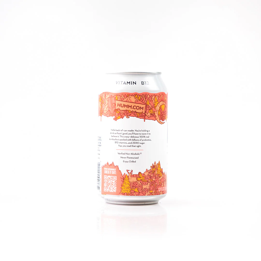 Humm Probiotic Kombucha Zero Sugar Peach Tea 355ml - Image 3