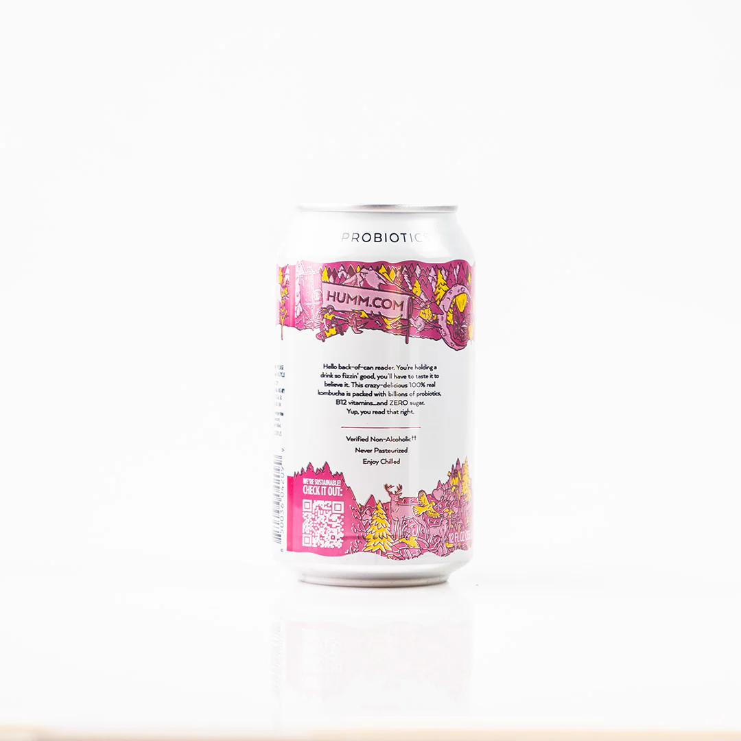 Humm Probiotic Kombucha Zero Sugar Raspberry Lemonade 355ml - Image 2