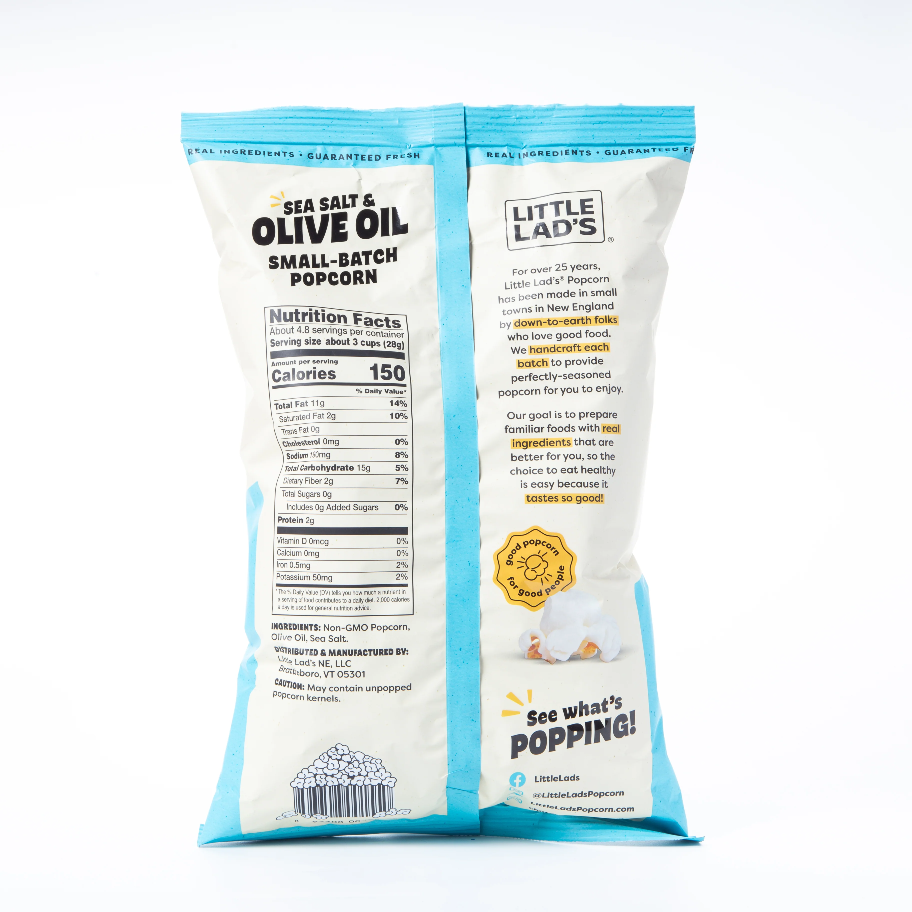 Little Lad's Sea Salt and Olive Oil Popcorn 136g - Image 2