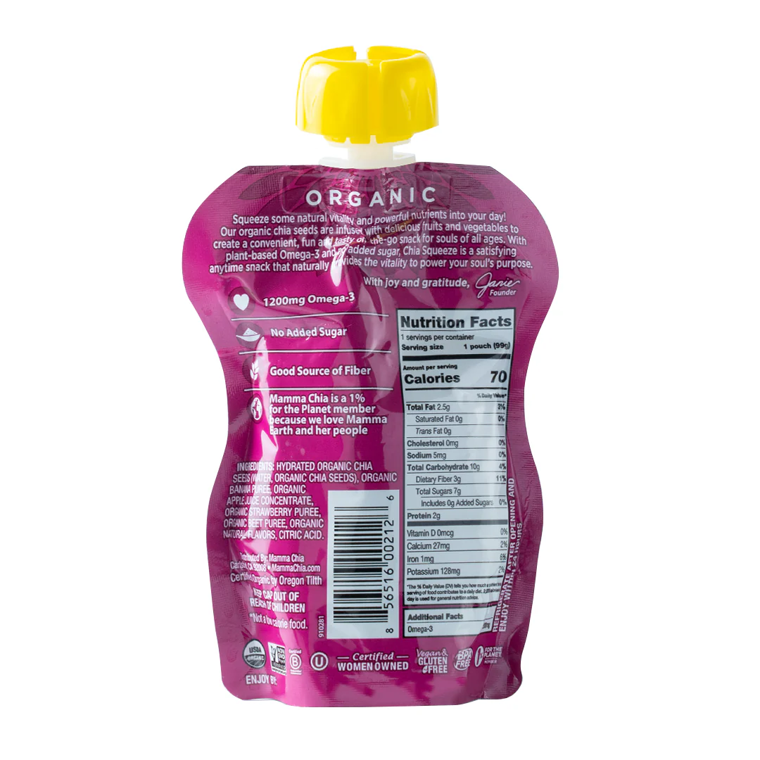 Mamma Chia Strawberry Banana Chia Squeeze Vitality Snack 99g - Image 2