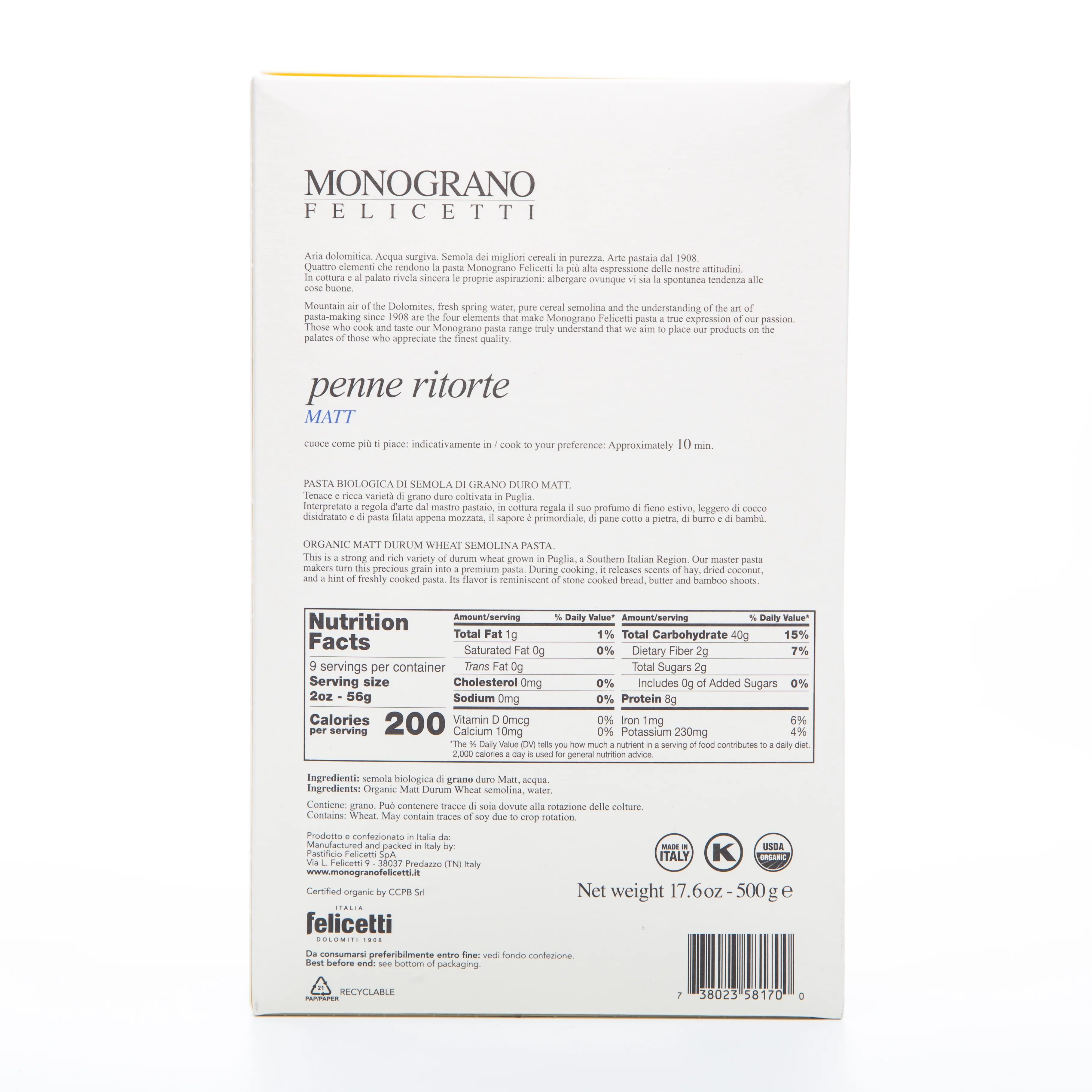 Monograno Pasta Penne Ritorte 500g - Image 2