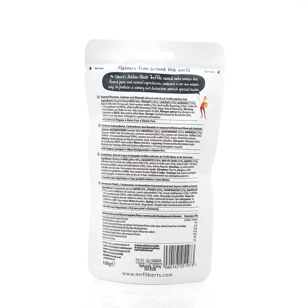 Mr. Filberts Italian Black Truffle & Sea Salt Mixed Nuts 100g - Image 2