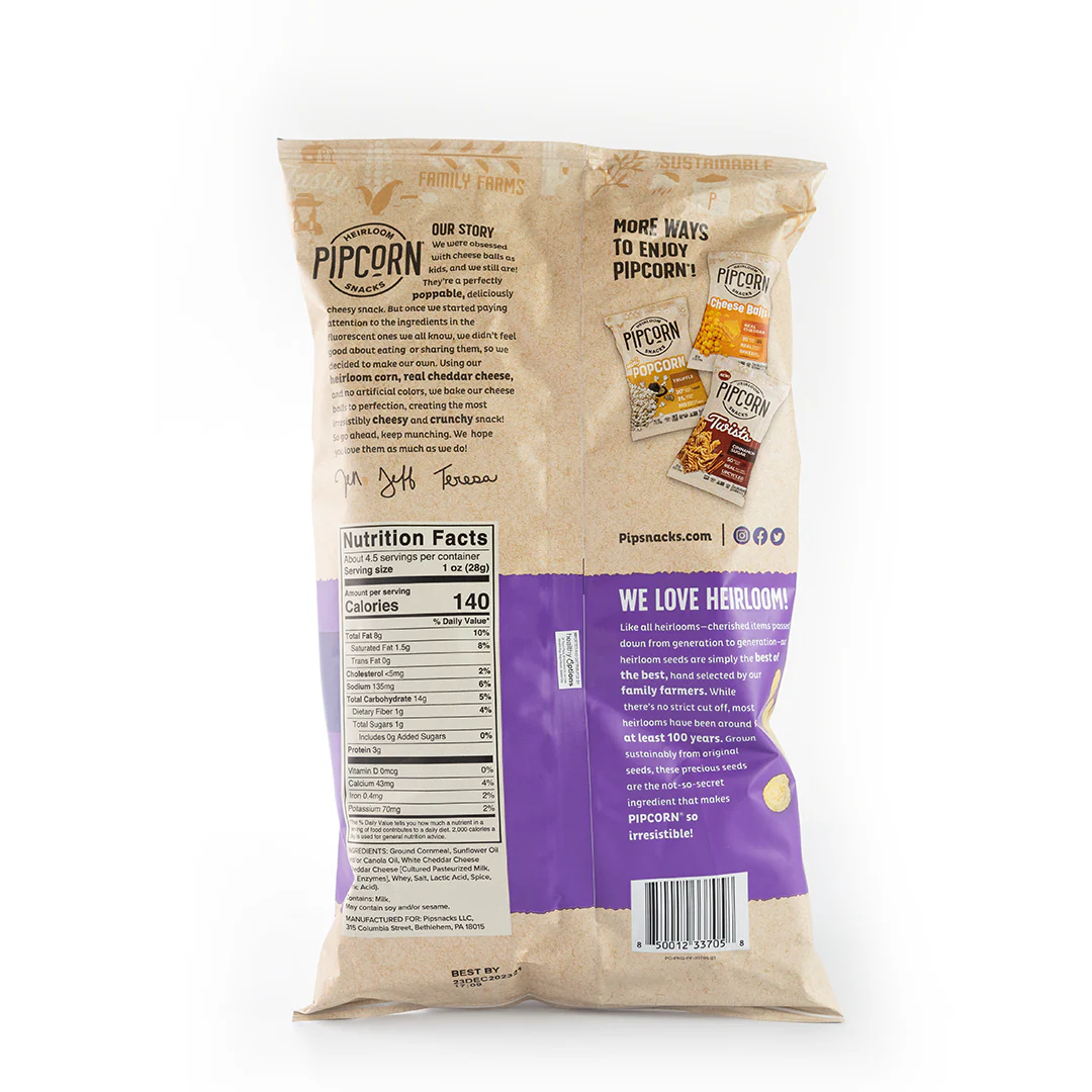 Pipcorn Cheese Balls White Cheddar 128g - Image 2