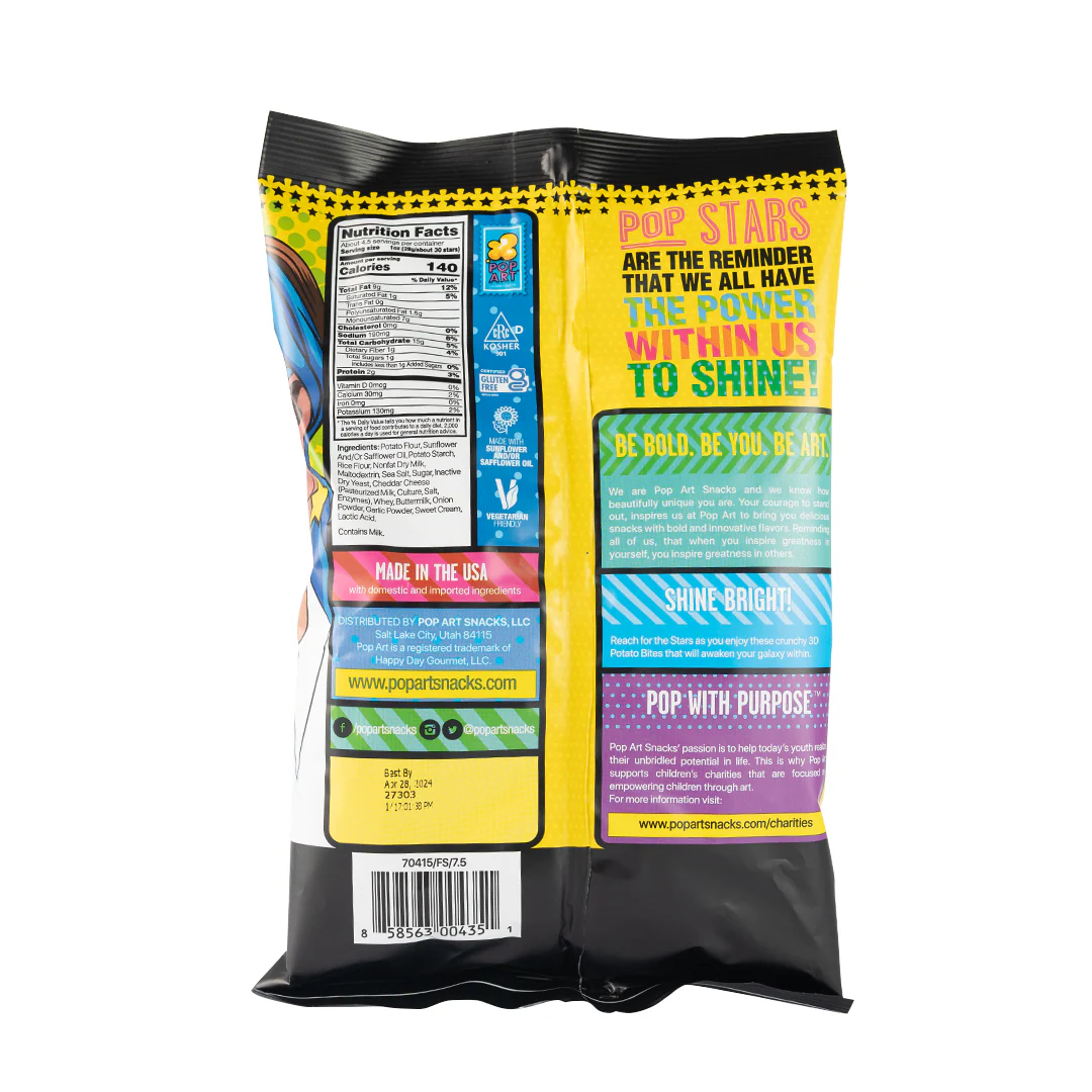 Pop Art Pop Stars White Cheddar Potato Bites 128g - Image 3
