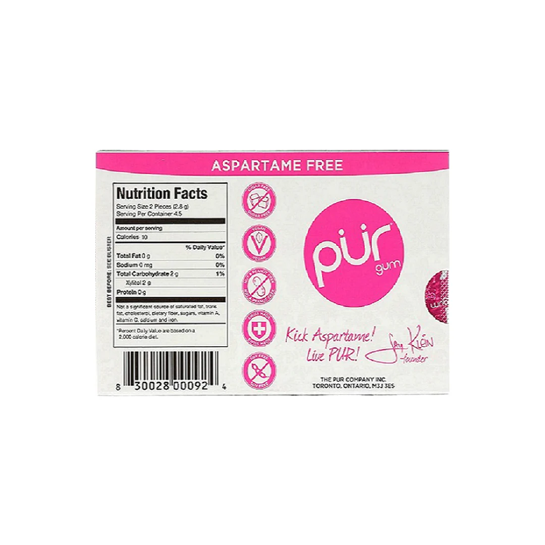 Pur Gum Pomegranate Mint 9 Chewing Gum Pieces - Image 2