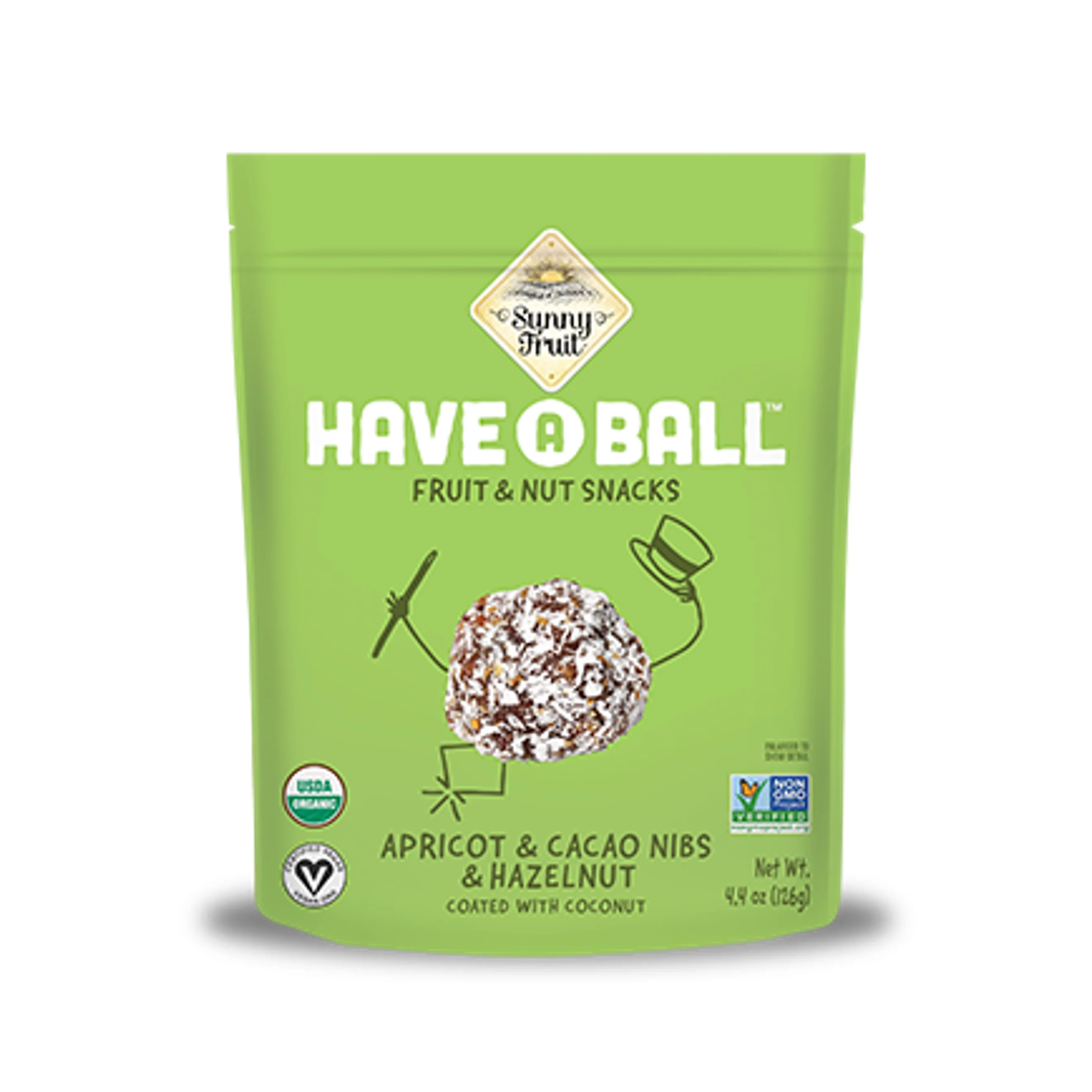 Sunny Fruit Organic Have a Ball Fruit & Nut Snacks Apricot & Cacao Nibs & Hazelnut 126g