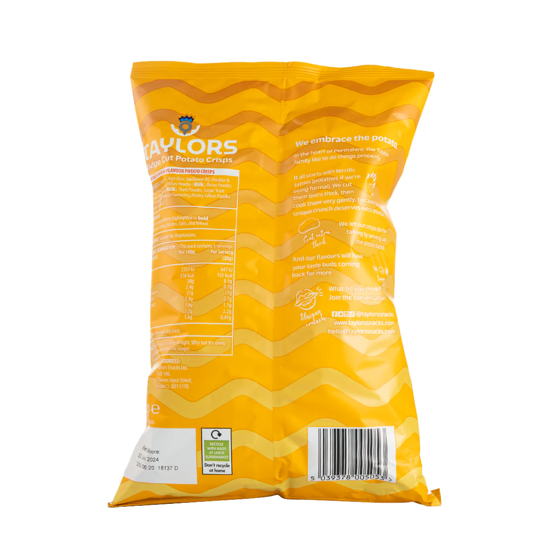 Taylors Cheddar & Onion Ridge Cut Potato Crisps 150g - Image 3
