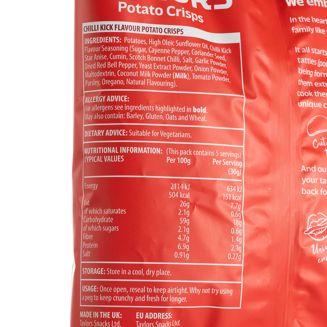 Taylors Chilli Kick Potato Crisps 150g - Image 2