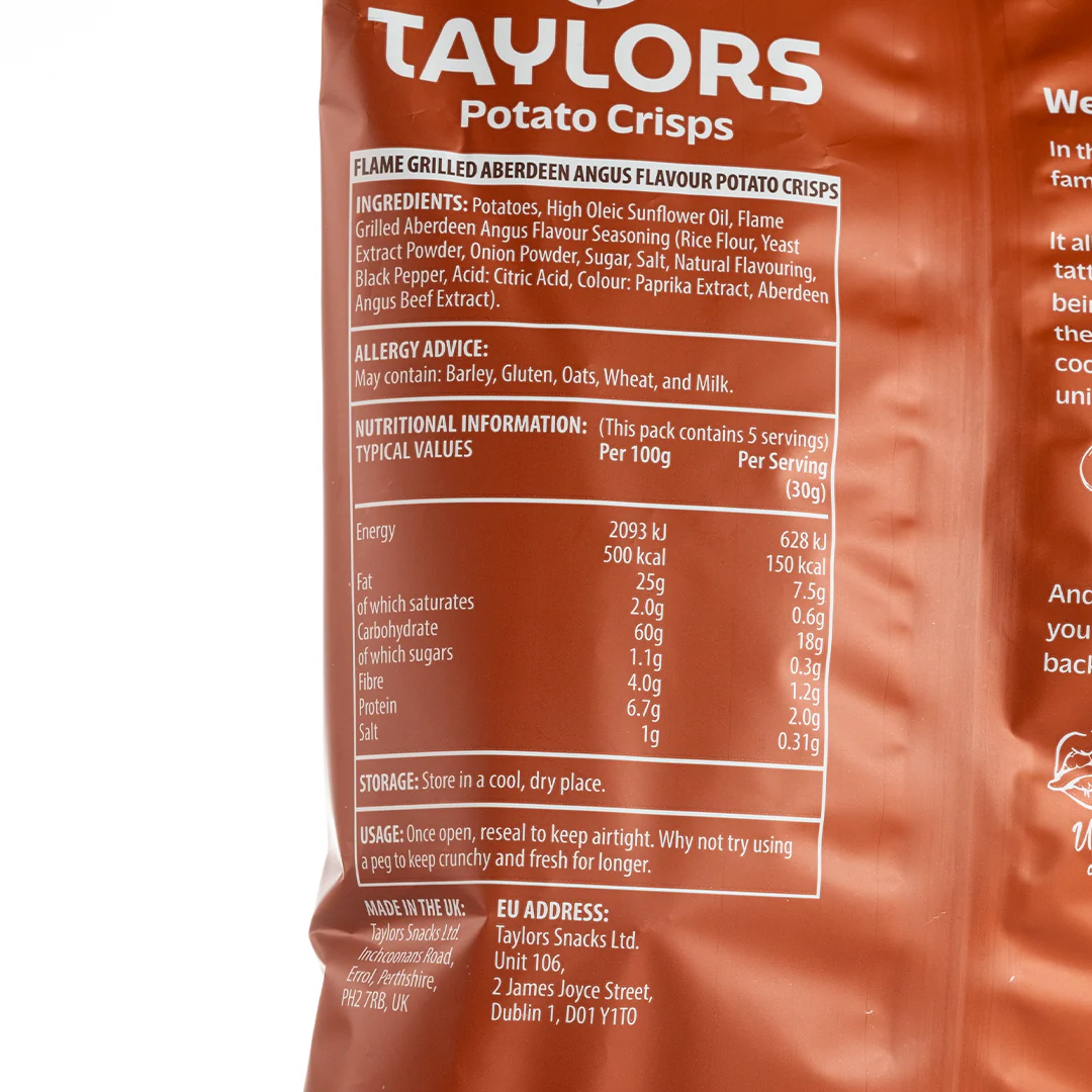 Taylors Flame Grilled Aberdeen Angus Potato Crisps 150g - Image 2
