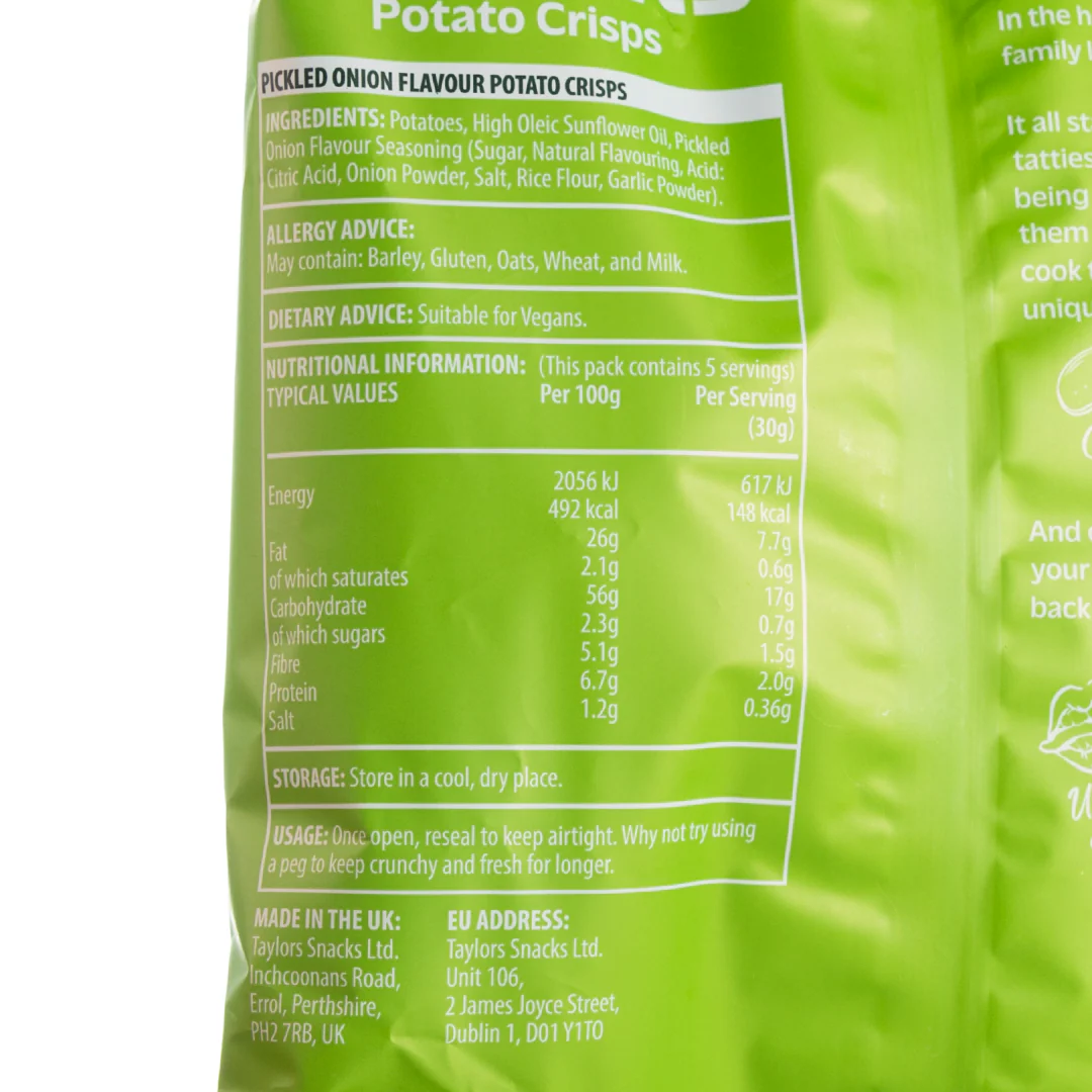 Taylors Pickled Onion Potato Crisps 150g - Image 2