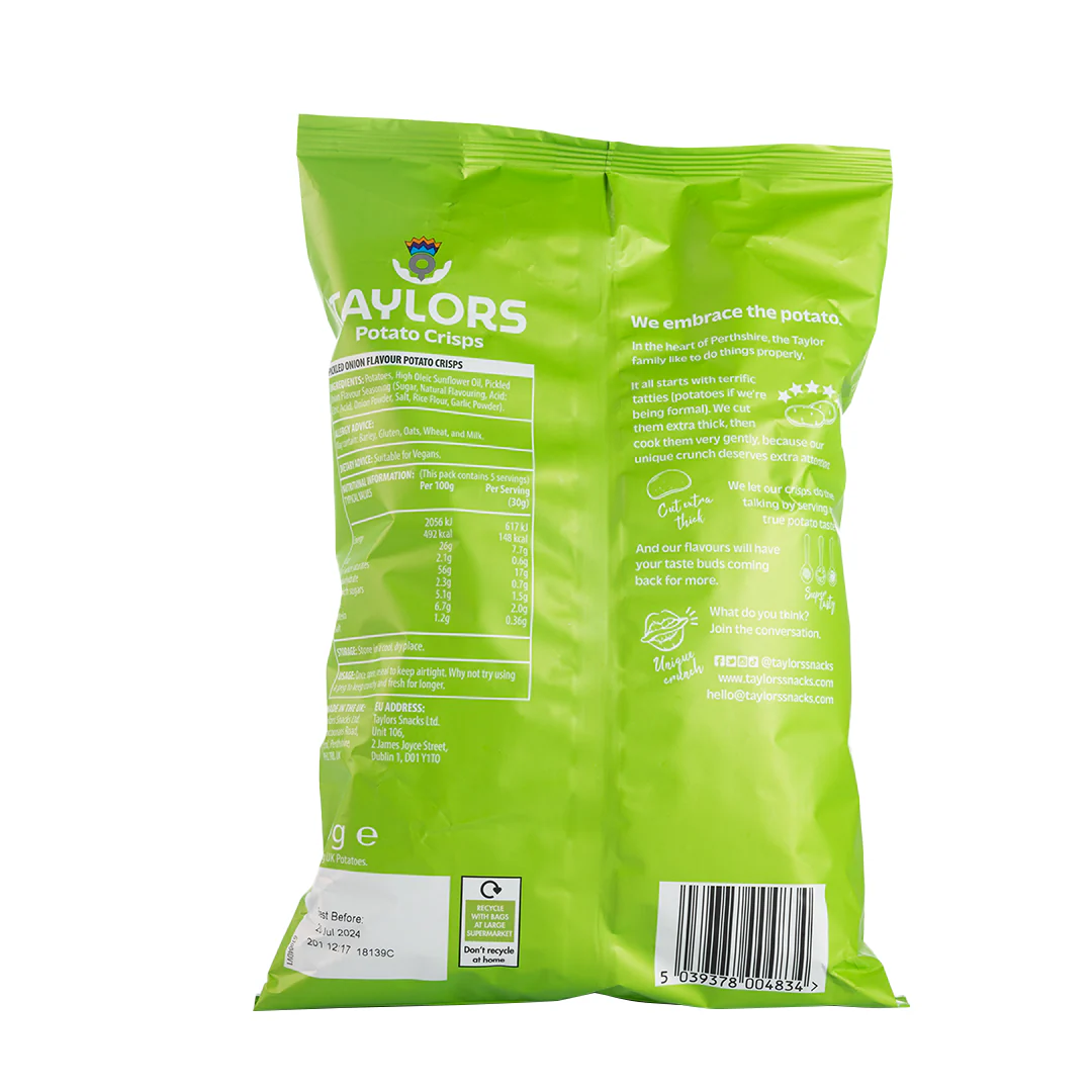 Taylors Pickled Onion Potato Crisps 150g - Image 3