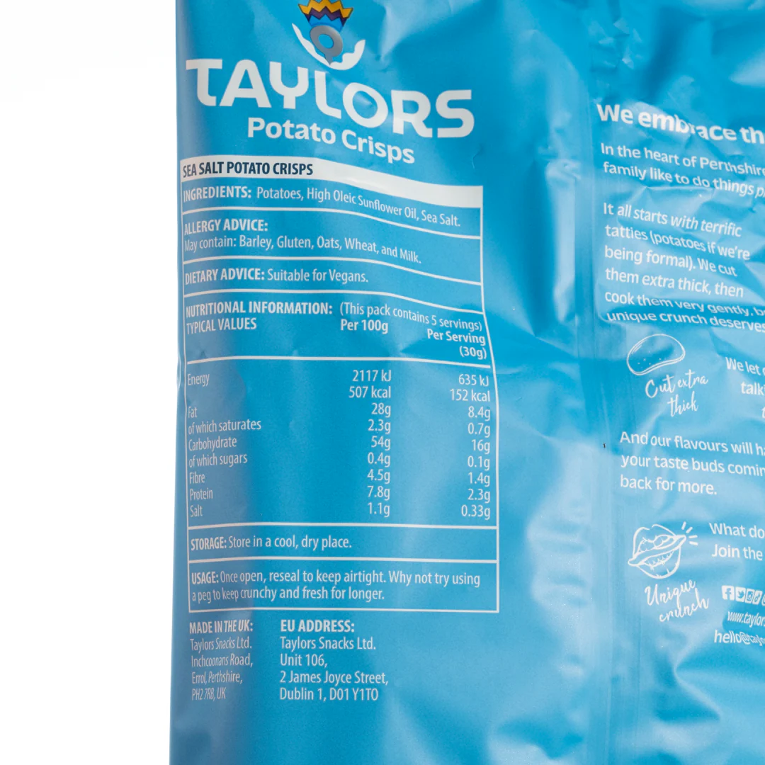 Taylors Sea Salt Potato Crisps 150g - Image 2
