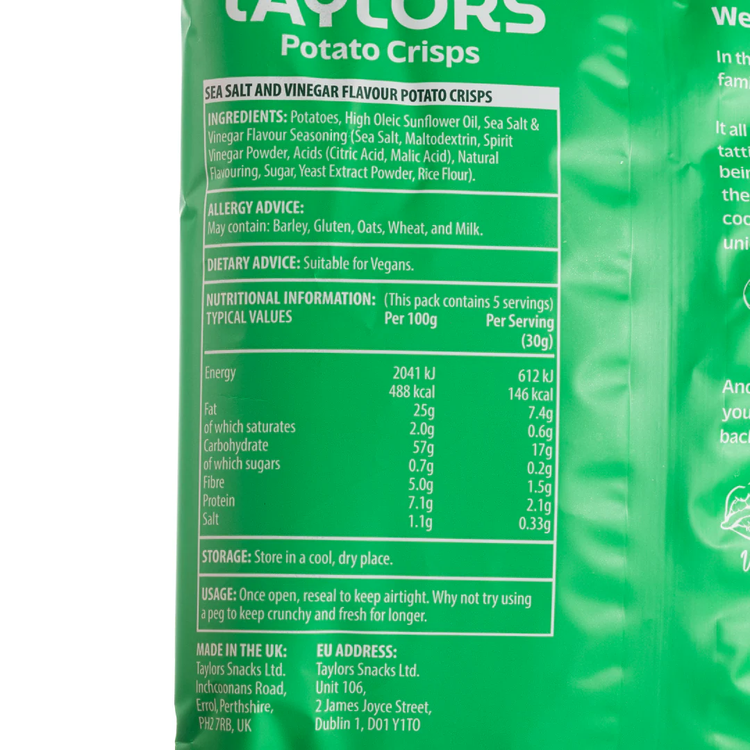 Taylors Sea Salt & Vinegar Potato Crisps 150g - Image 2