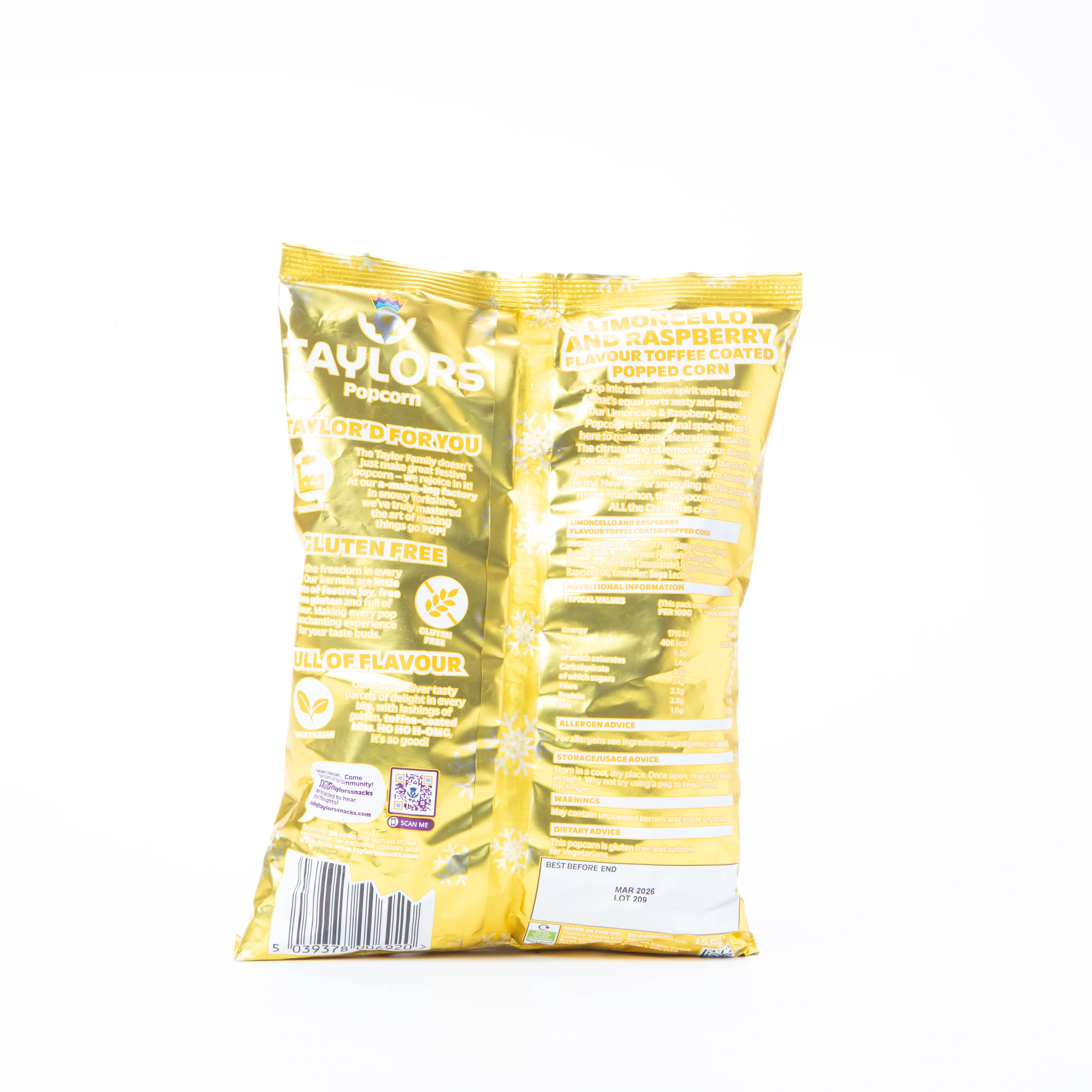 Taylors Limoncello and Raspberry Popcorn 155g - Image 3