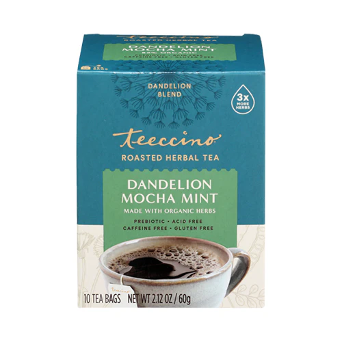 Teeccino Roasted Herbal Tea Dandelion Mocha Mint 10 tea bags