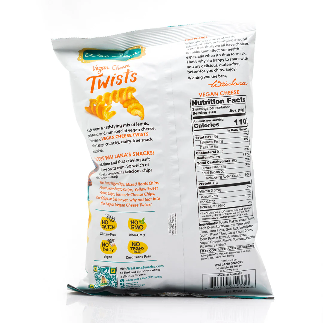 Wai Lana Vegan Cheese Twists with Potato and Lentils 75g - Image 2