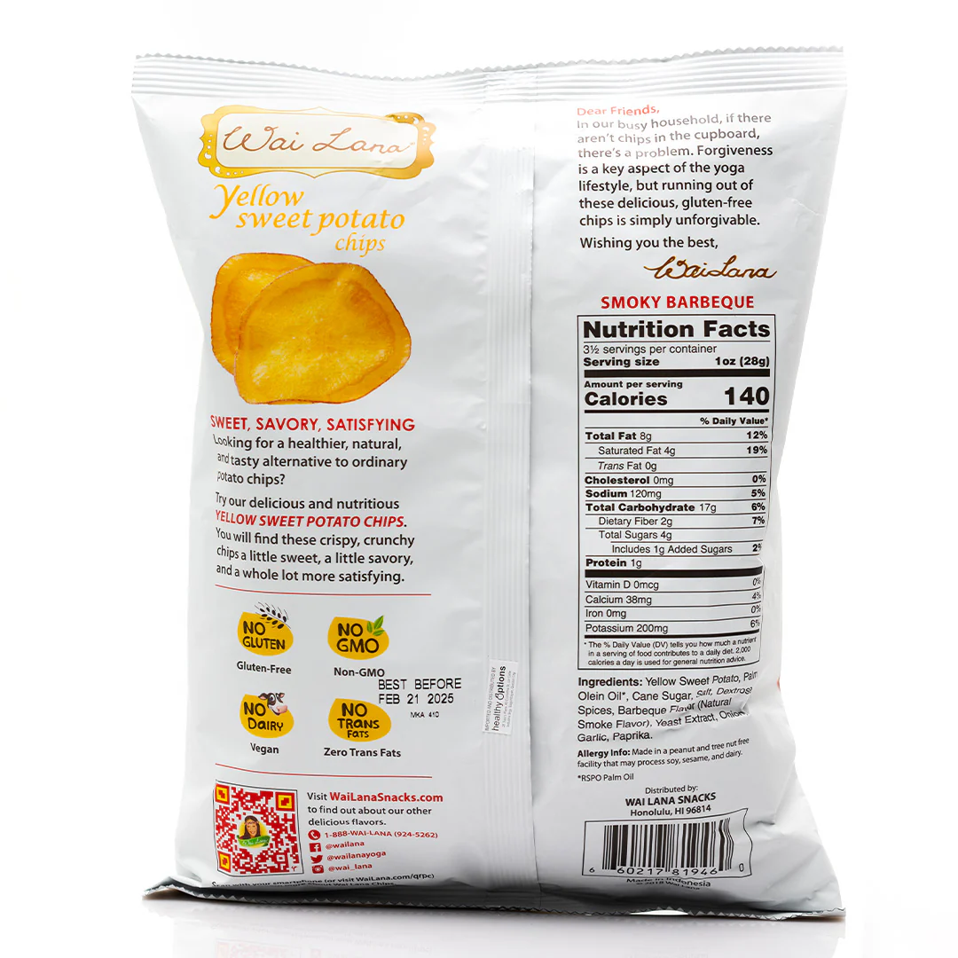 Wai Lana Yellow Sweet Potato Chips Smoky Barbeque 100g - Image 2