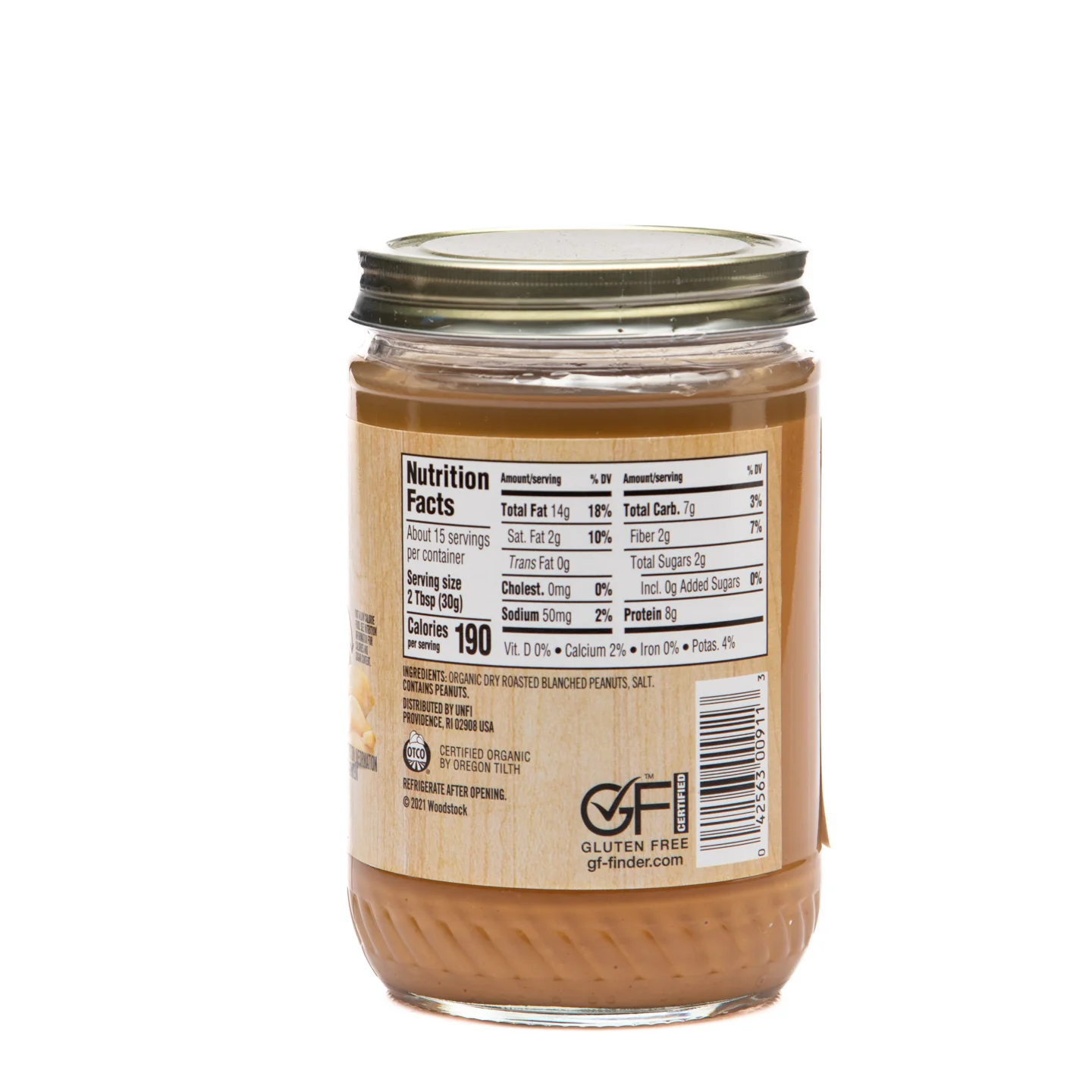 Woodstock Farms Organic Smooth Peanut Butter 454g - Image 2